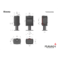 Чавунна піч камін Ravan Krono 8 кВт на дровах